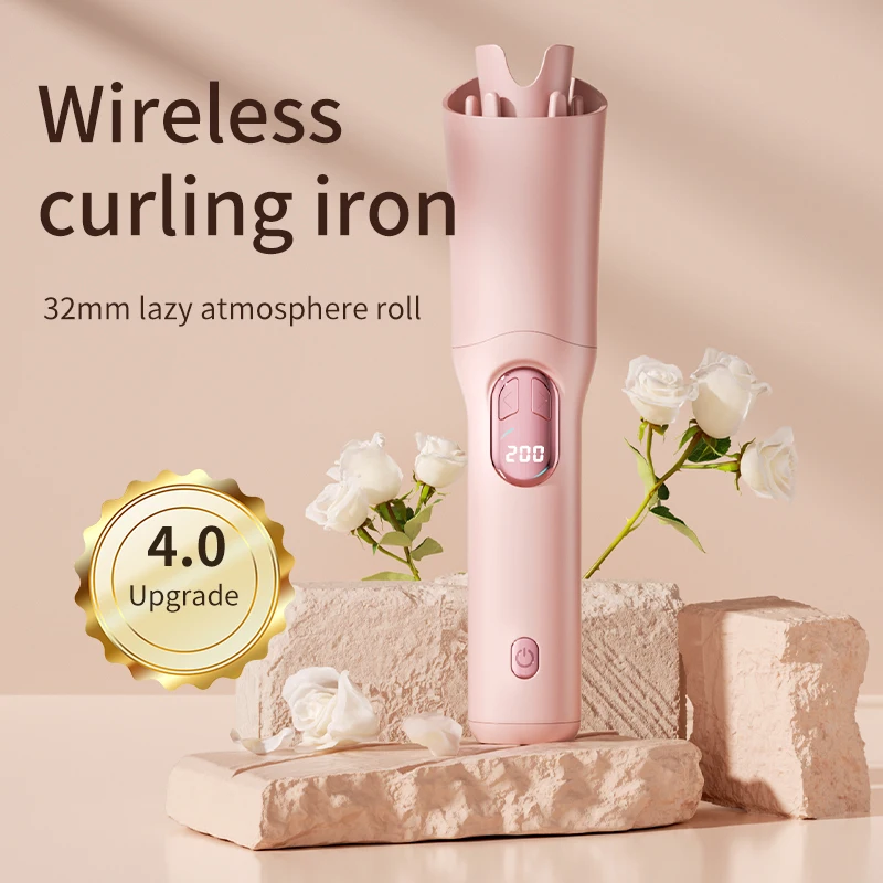New LCD USB Rechargeable 32MM Ceramic Heated Curling Iron Wireless Portable Curling Iron Professional Automatic Curling Wave