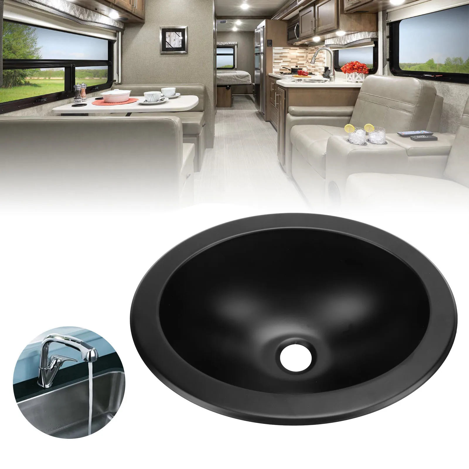 340 x 270 x 120 mm Wohnmobil-Waschbecken, 304 Edelstahl, vielseitige Küche, Badezimmer, rundes Waschbecken, Waschbecken mit 40 mm Auslass für Boot, Wohnwagen