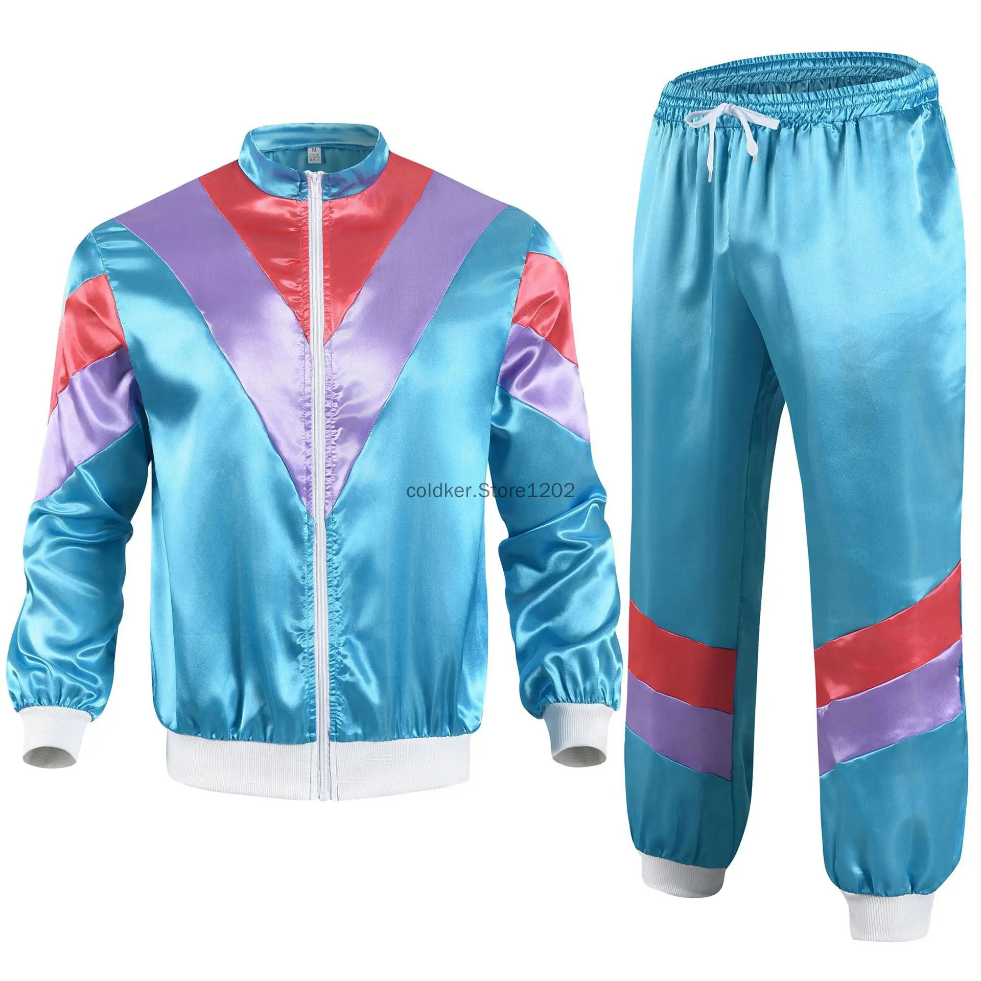 80er 90er Trainingsanzug für Männer Frauen Halloween Retro Kostüme für Männer Hip Hop Windjacke 90er Disco Sportbekleidung für Party Cosplay Image