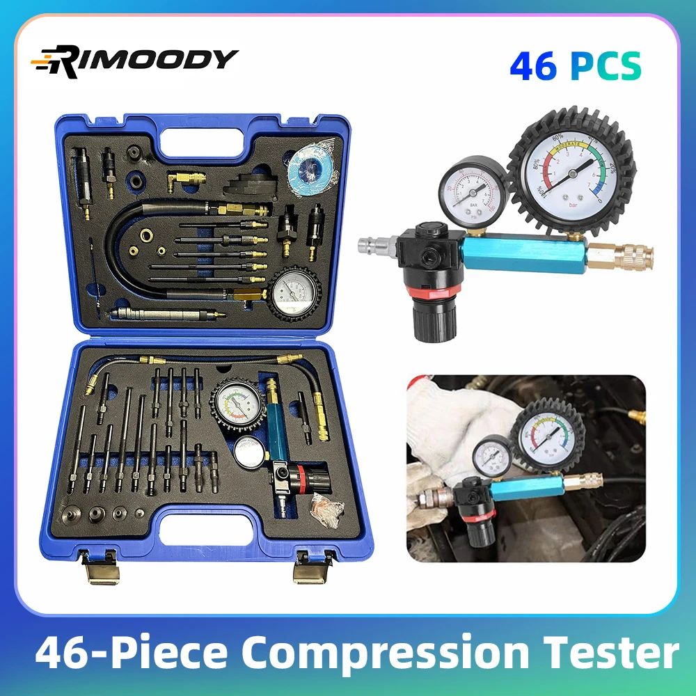 Kit de test de compression Hikity 46 pièces, testeur de fuite, testeur de perte de pression, testeur de moteur pour voitures diesel et essence, pour BMW, Ford, Fiat