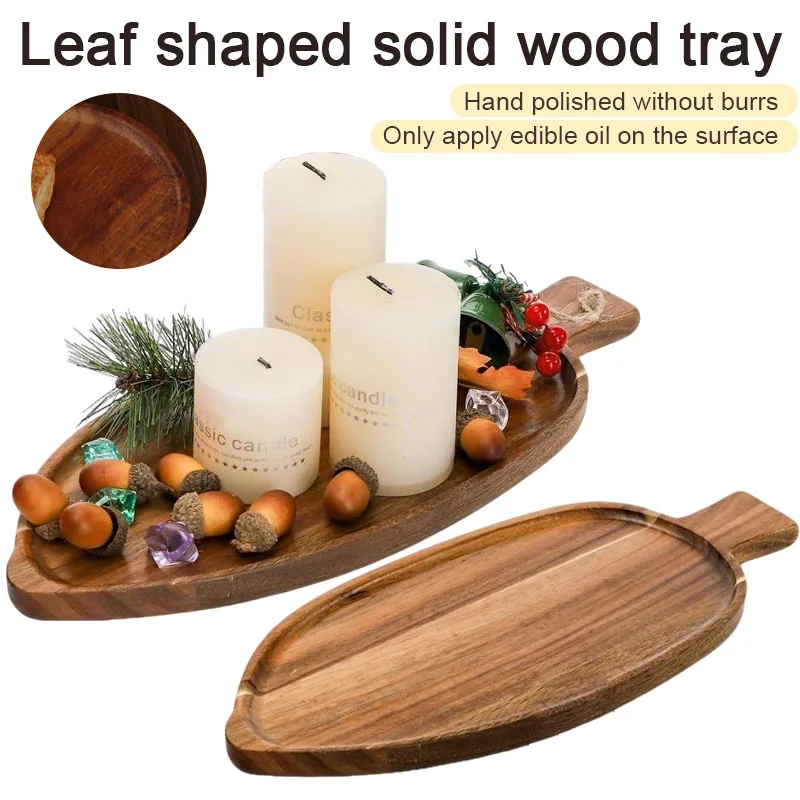 Blattförmiges Tablett aus massivem Holz, Dim Sum-Teller, Steak, Sushi, Grill, westliches Essen, Geschirr, Wärmedämmunterlage, Holz-Obstteller Image