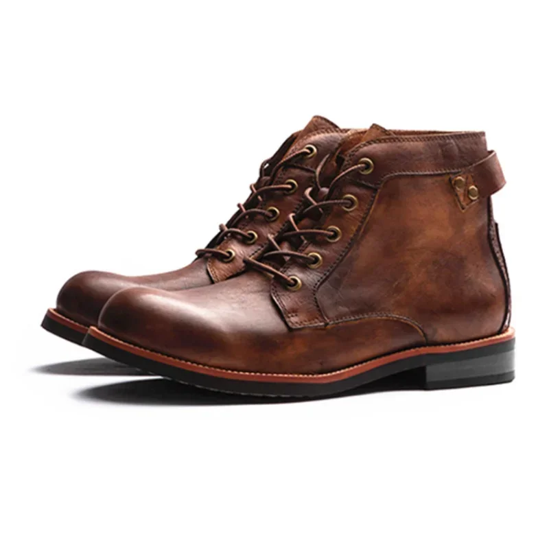 Retro Hohe Herren Lederschuhe Kleid Business Arbeiten Braun Männliche Stiefel Schnürung Flache Lässige Bequeme Herrenschuhe Zapatillas