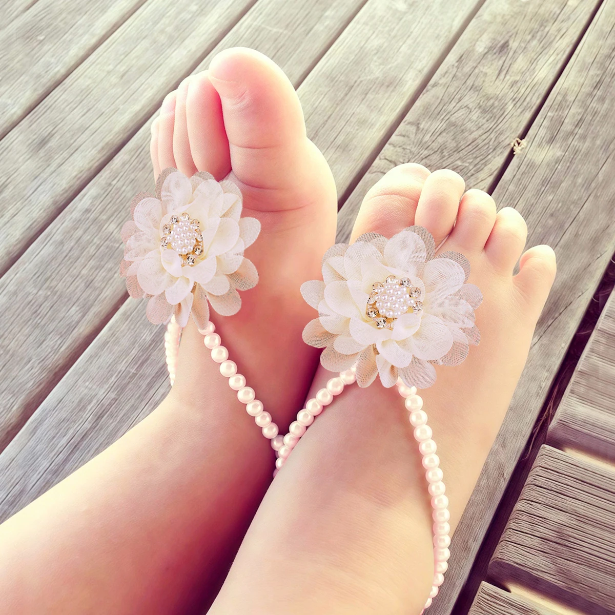 Ylsteed Neugeborenes Mädchen Perle Barfuß Sandalen Säugling Fotografie Zubehör Baby Mädchen Fotografie Requisiten Fußschuhe Image