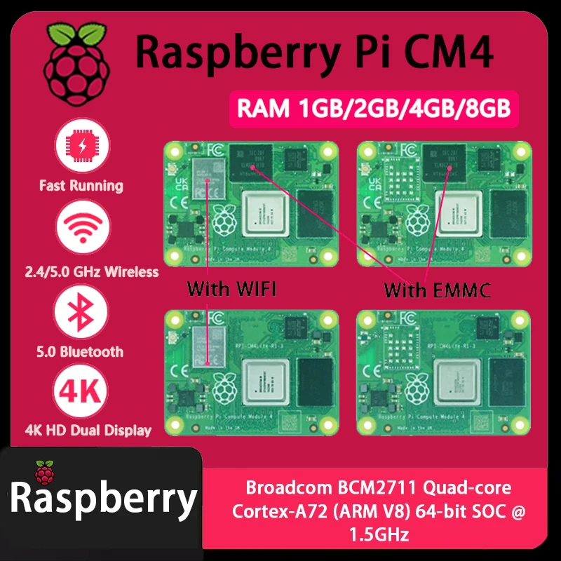 Raspberry Pi CM4 1 GB/2 GB/4 GB/8 GB RAM Rpi ComputeModule 4 4 GB/8 GB/16 GB/32 GB EMMC WLAN Optional Original Boosted Performance Image