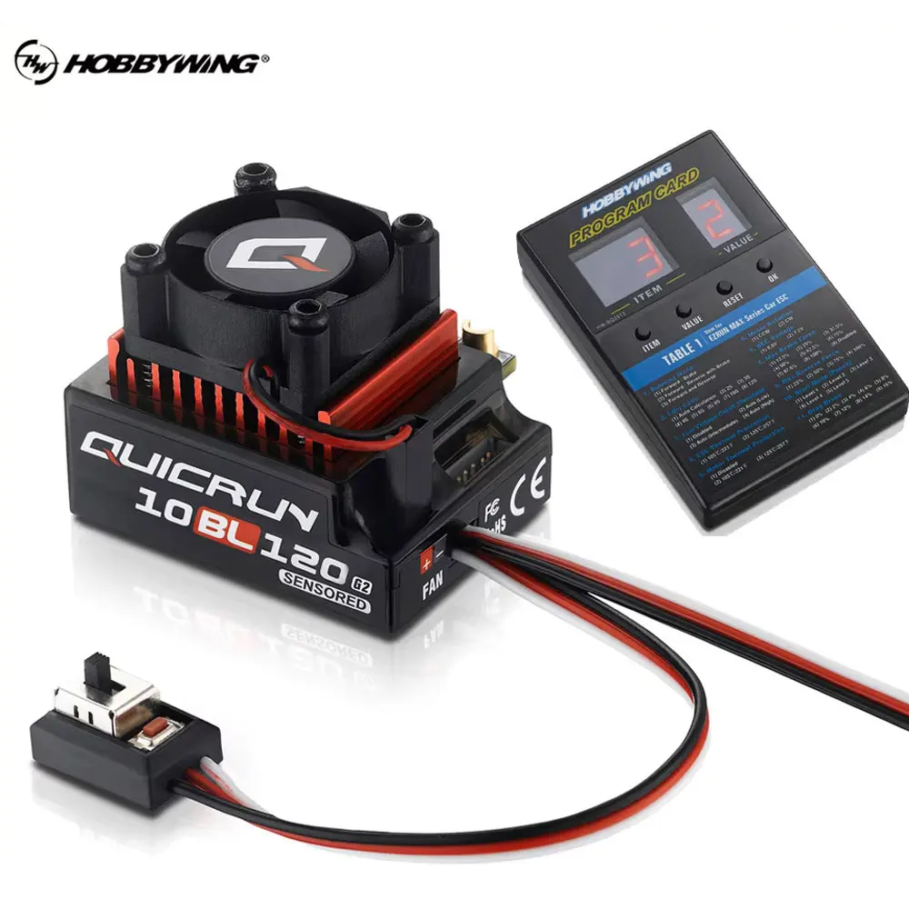 Original Hobbywing QUICRUN Sensored 10BL120 G2 120A 2-3S Lipo Bürstenlosen Regler mit Karte für 1/10 1/8 RC Auto Image