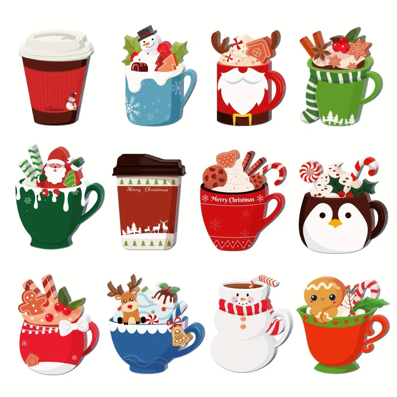 12 Weihnachten Teetasse Notizblock Set Weihnachtsmann Elch Thema Notizblock Winter Festival Aufkleber Haftnotizen Weihnachten Haftnotizbuch f Image