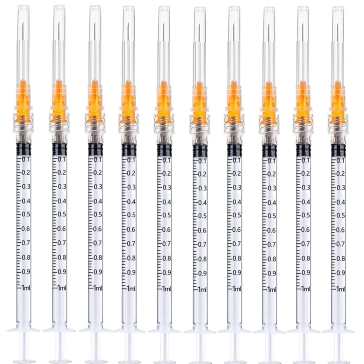 100 Stück 1 ml 1 ml Luer-Lock-Spritze mit Nadel, 25 G, 1 Zoll, steril, einzeln verpackt für industrielle Dosierungen, wissenschaftliche Labore Image