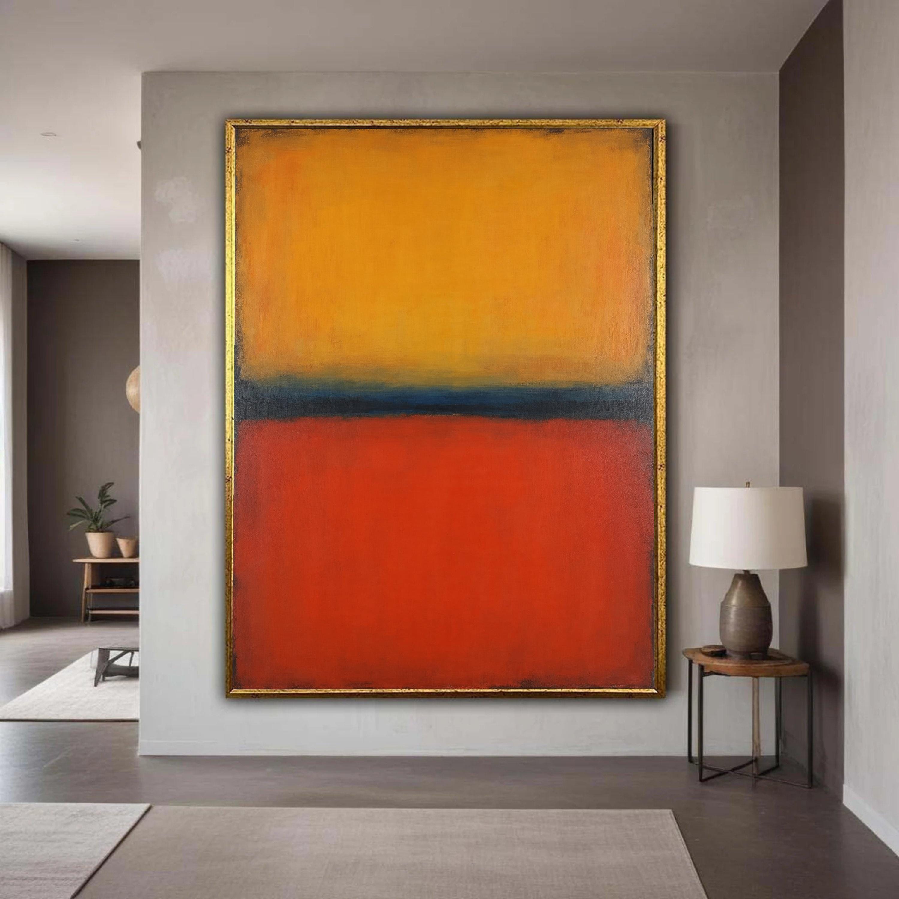 Quadro astratto su tela di Mark Rothko, moderna arte murale a blocchi di colore, dipinto arancione e rosso, regalo artistico su tela minimalista conte