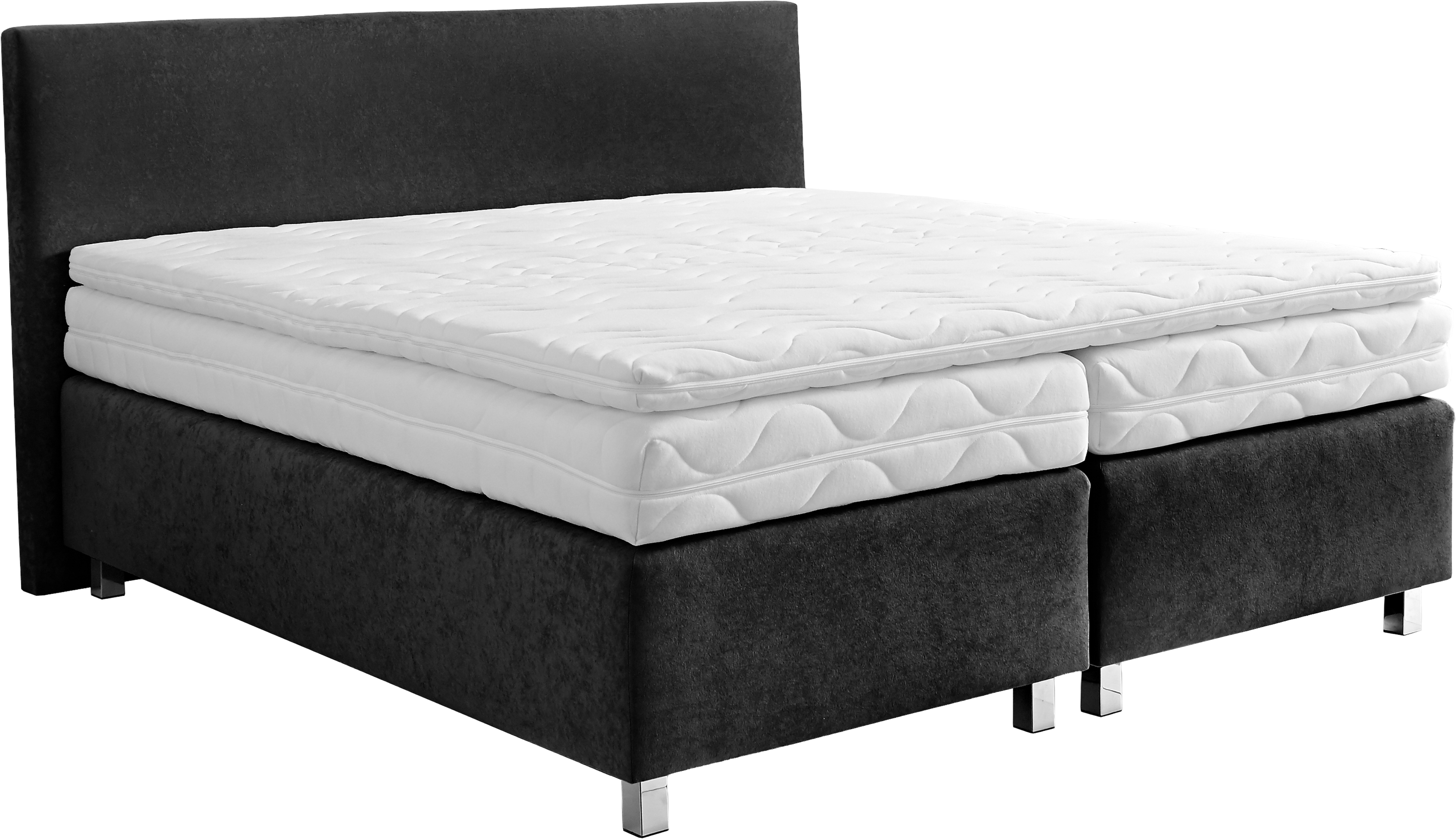 Boxspringbett, schwarz, B:215cm L:210cm, WESTFALIA SCHLAFKOMFORT, Komplettbetten, Verchromte Metallfüße, die die Kopfteilform aufgreifen Image