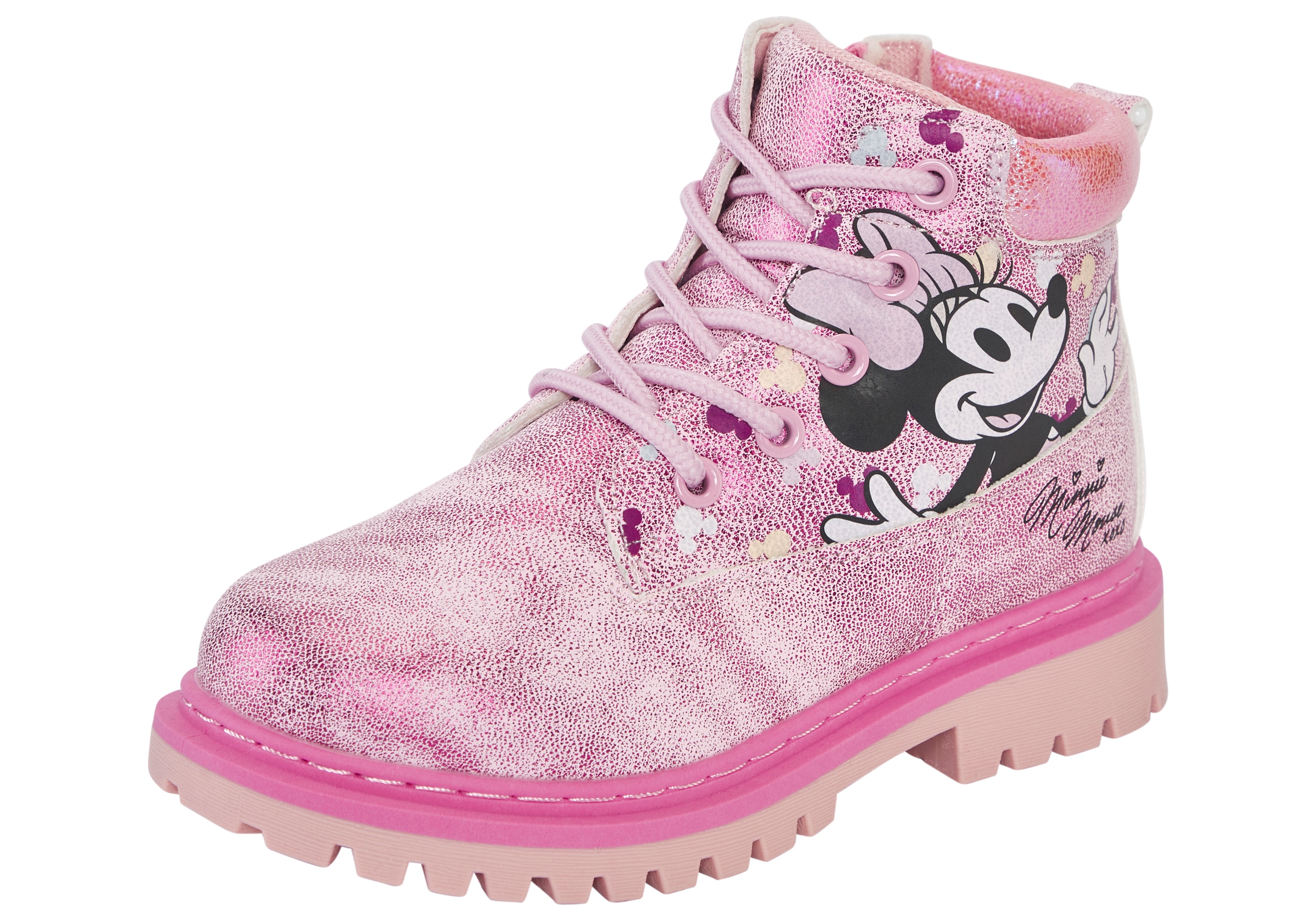 Schnürboots DISNEY "MINNIE", Damen, Gr. 28, fuxia, Synthetik, Schuhe, Winterschuhe, Winterboots, Schnürstiefel, Winterstiefel