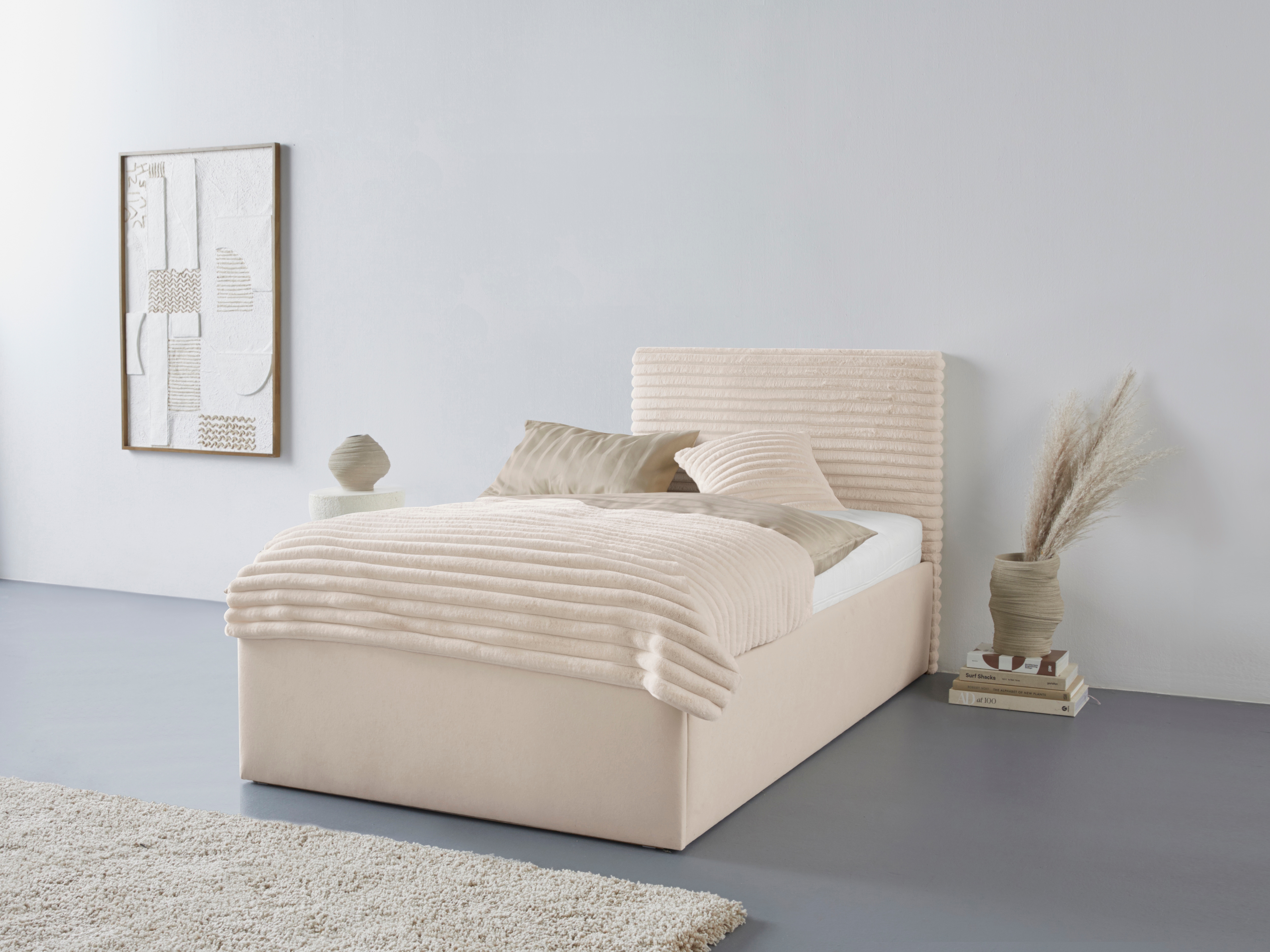 Polsterbett "Vita", beige (hell, beige), L:210cm, Bezug: 100% Polyester, Polsterung: Polsterwatte, Material, Gestell: gepolsterter Holzwerkstoff, WESTFALIA SCHLAFKOMFORT, Betten, auch mit Stauraum erhältlich, inkl. Kopfteilverstellung Image