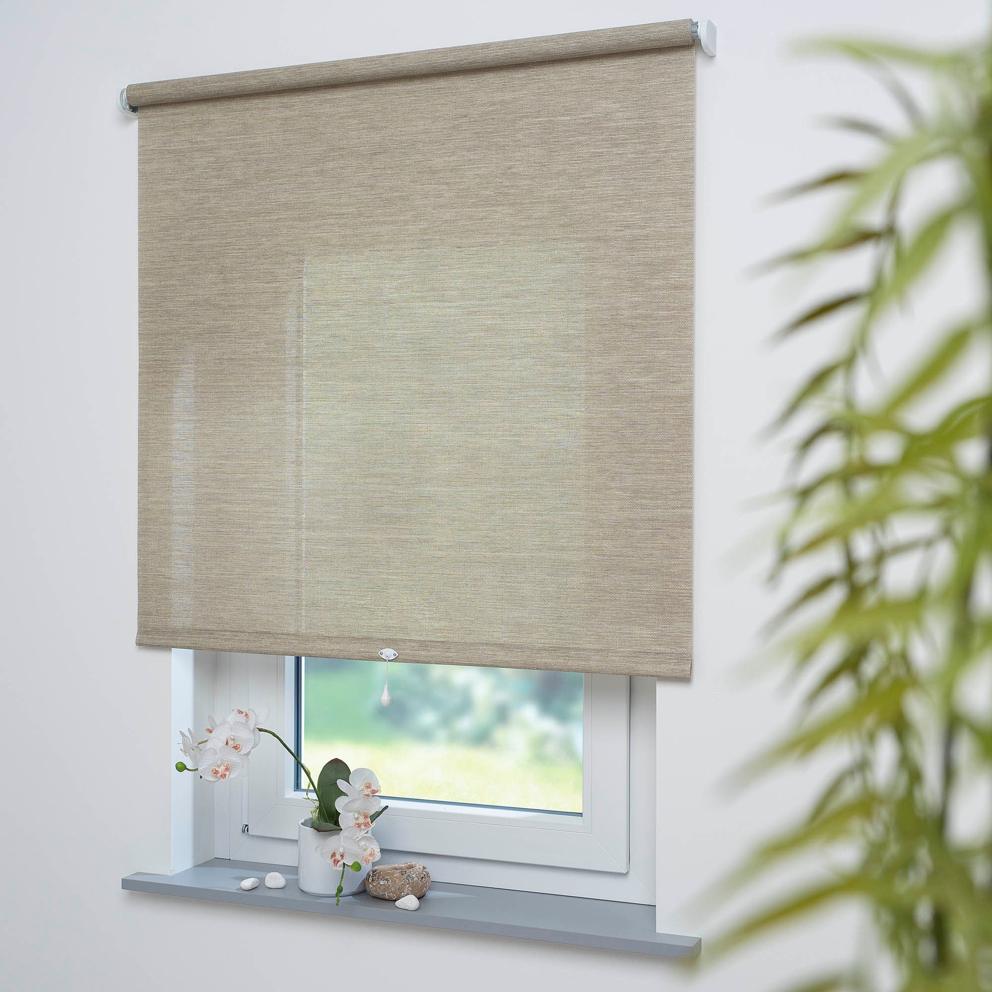 Springrollo LIEDECO "Springrollo, mit Dekor, lichtdurchlässig, Struktur natur sand" Gr. 11, beige (naturfarben), B:202cm H:180cm, Kunststoff, Metall, Polyester, Rollos, Dekorrollo Hergestellt in Deutschland Image