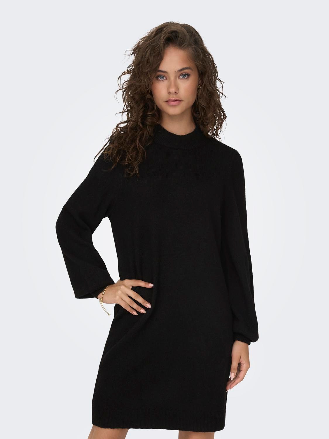 Strickkleid JDY "JDYRUE LIFE L/S HIGH NECK DRESS KNT NOOS", Damen, Gr. XS, N-Gr, schwarz, Feinstrick, Obermaterial: 51% Polyester, 46% Polyacryl, 3% Elasthan, unifarben, loose fit, Kleider Image