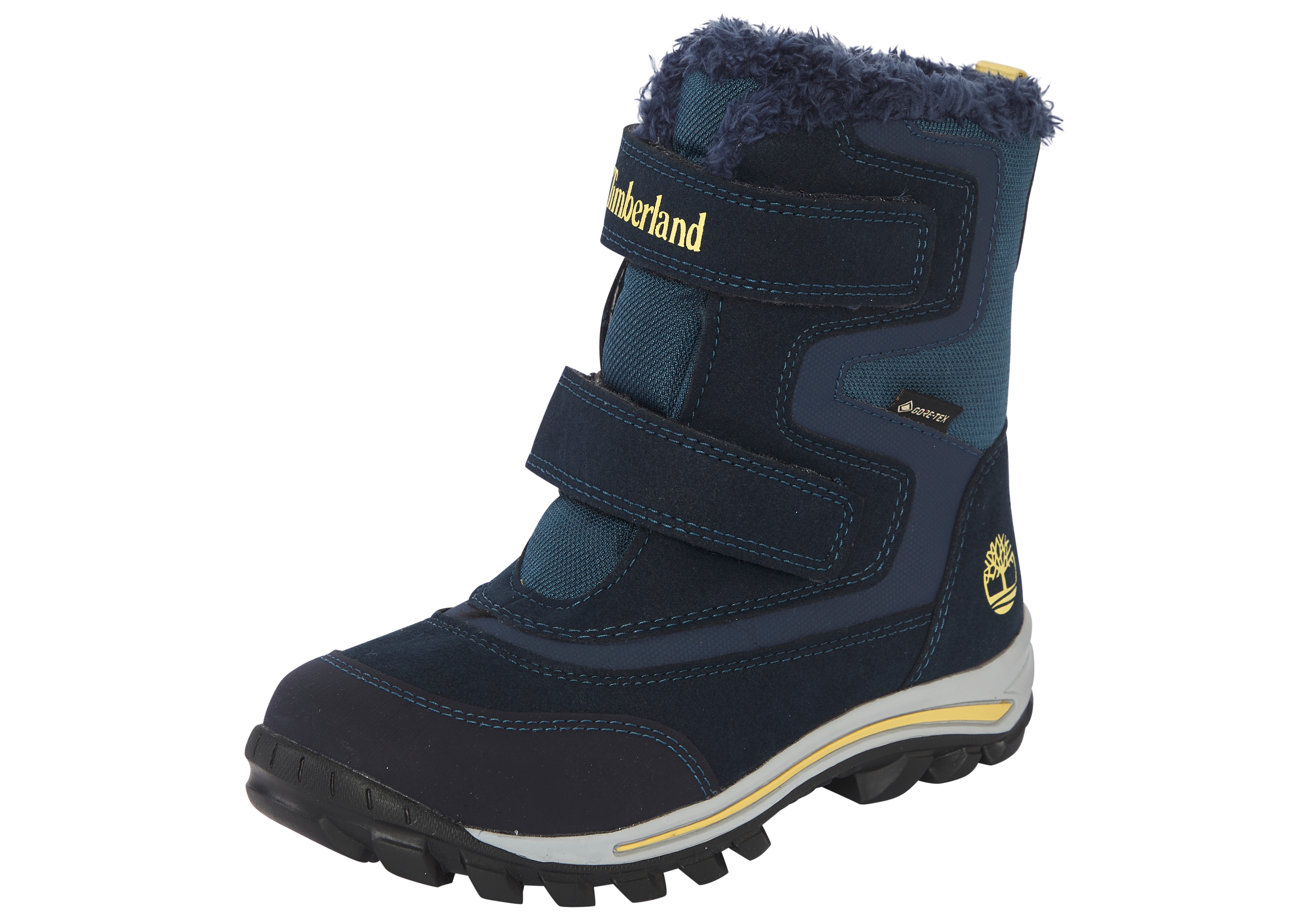 Winterboots TIMBERLAND "CHILLBERGMID HOOK & LOOP GORE-TEX SNOW BOOT", Damen, Gr. 34, outerspace, Leder, Schuhe, Snowboots, Winterstiefel, Winterschuhe, gefüttert, wasserdicht