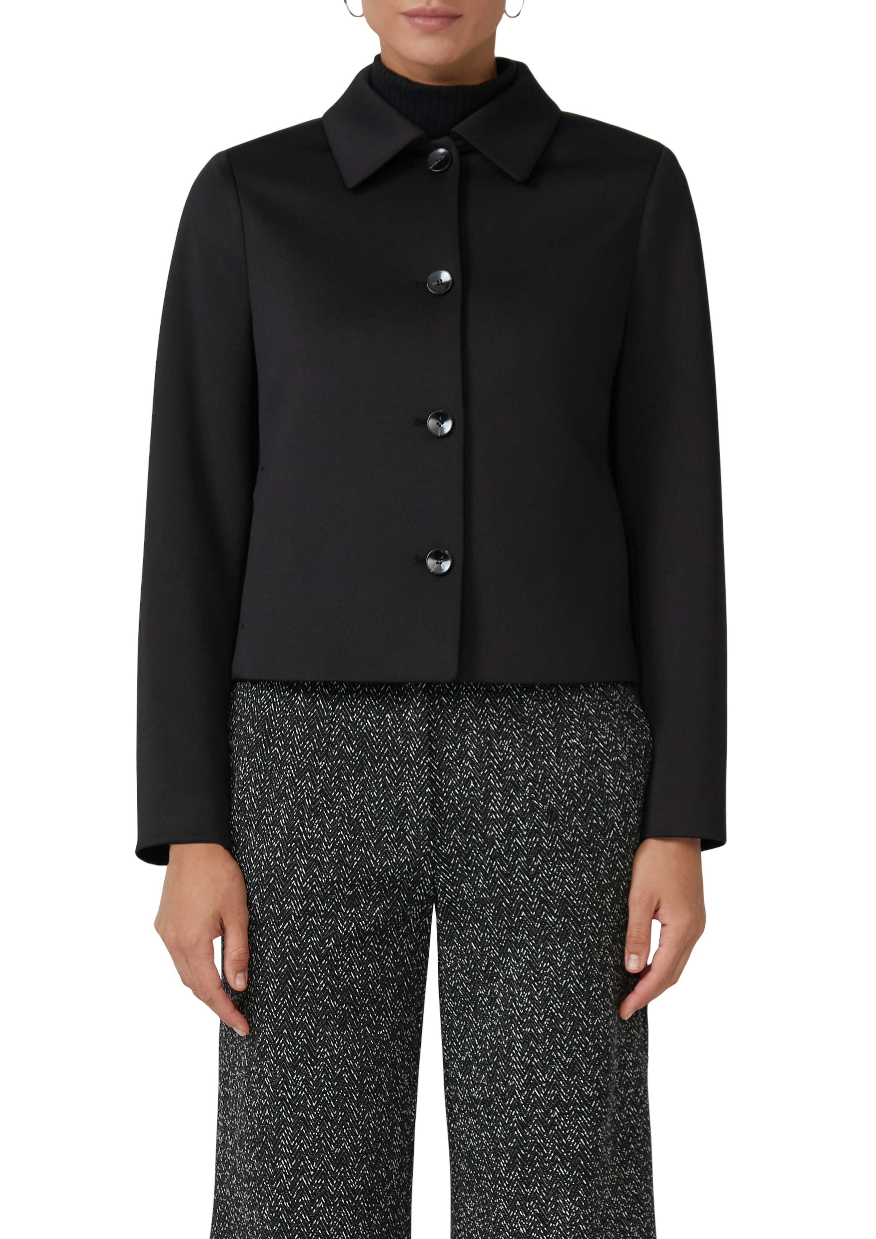 Hemdjacke S.OLIVER BLACK LABEL, Damen, Gr. 44, schwarz, Web, Obermaterial: 92% Polyester, 8% Elasthan. Futter: 100% Polyester, unifarben, regular fit taillenbedeckt, gerader Abschluss, Jacken, mit Hemdkragen