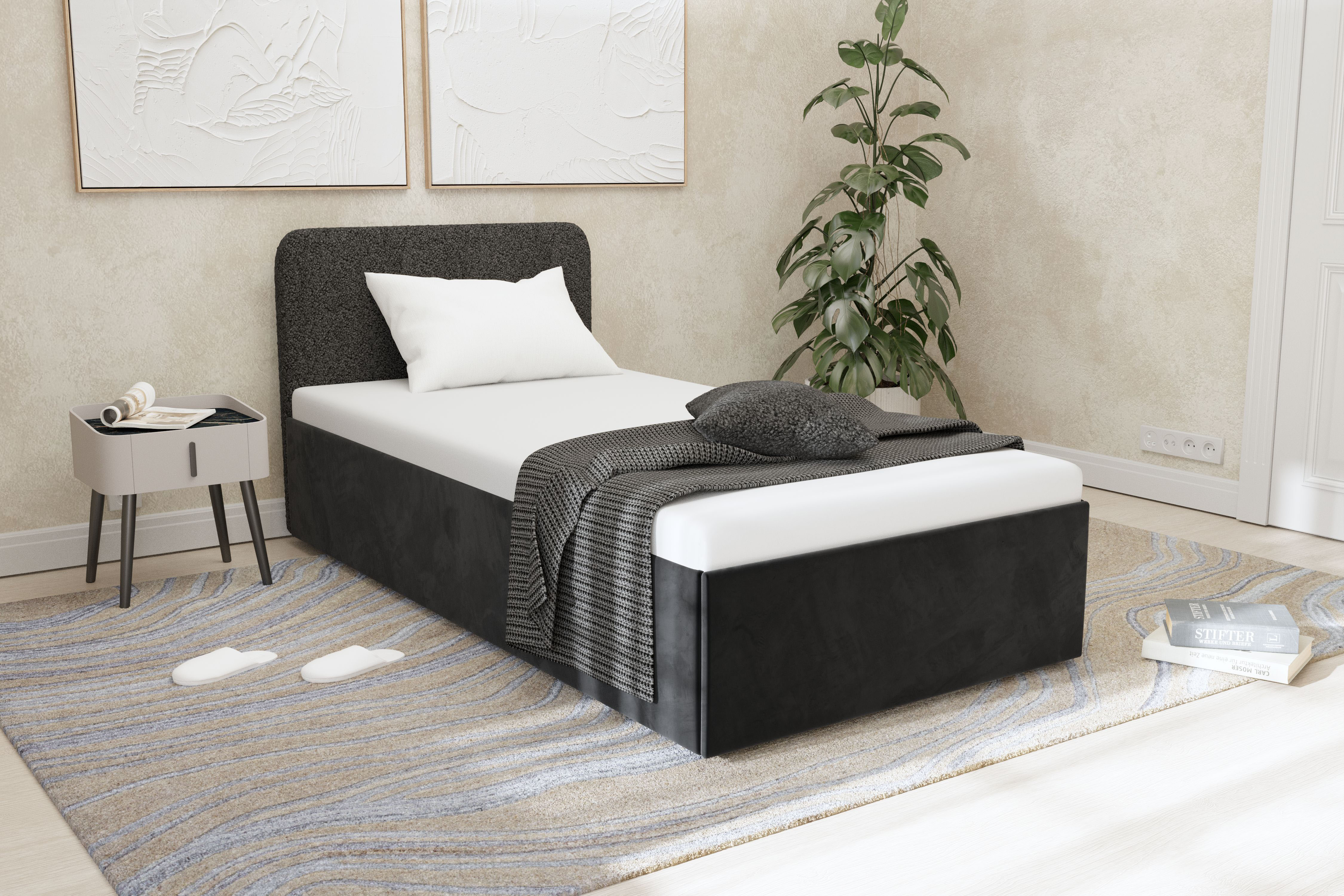 Polsterbett "Shawn", schwarz, L:210cm, Bezug Kopfteil: Teddy-Stoff: 100% Polyester, Bezug Bettgestell: Microvelours 100% Polyester, Polsterung: Polsterwatte, Material Gestell: gepolsterter Holzwerkstoff, WESTFALIA SCHLAFKOMFORT, Betten, zwei... Image