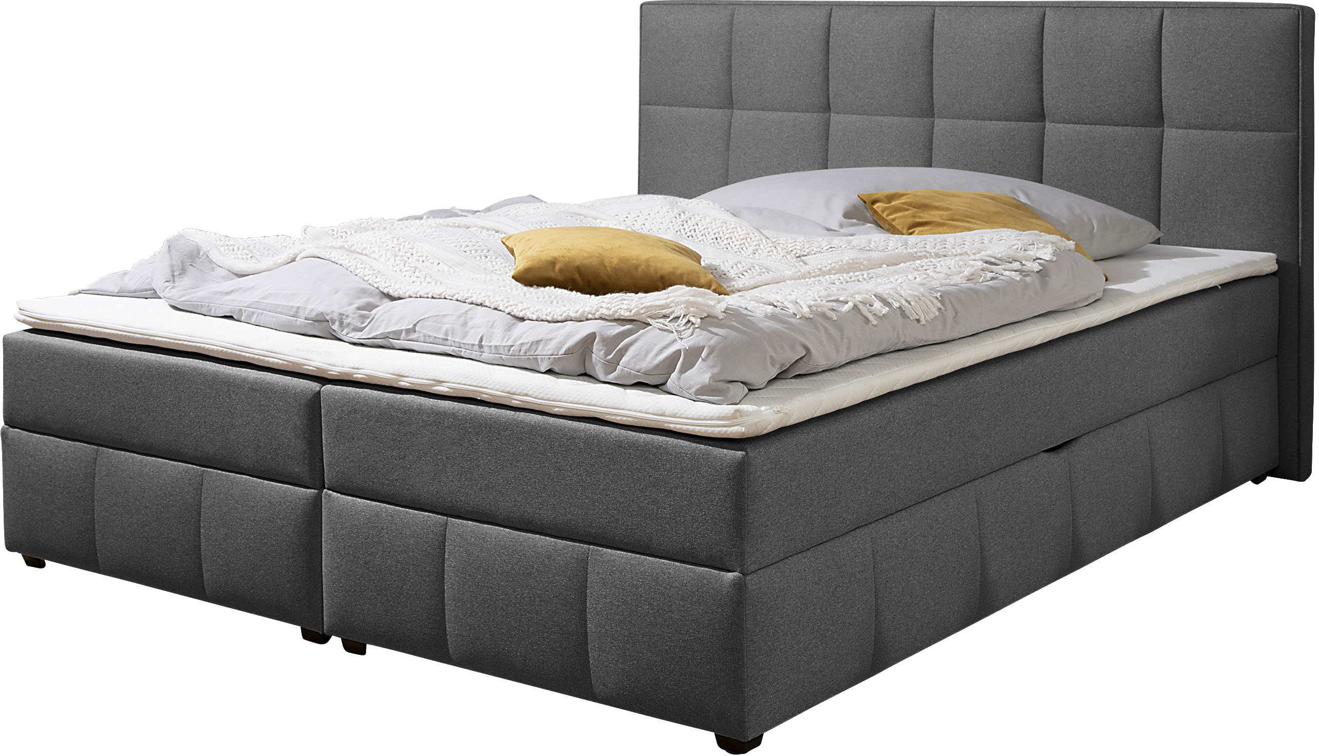 Boxbett HOME AFFAIRE, anthrazit, B:192cm L:210cm, Komplettbetten, Boxbett mit Bettkasten, inkl. Topper Image