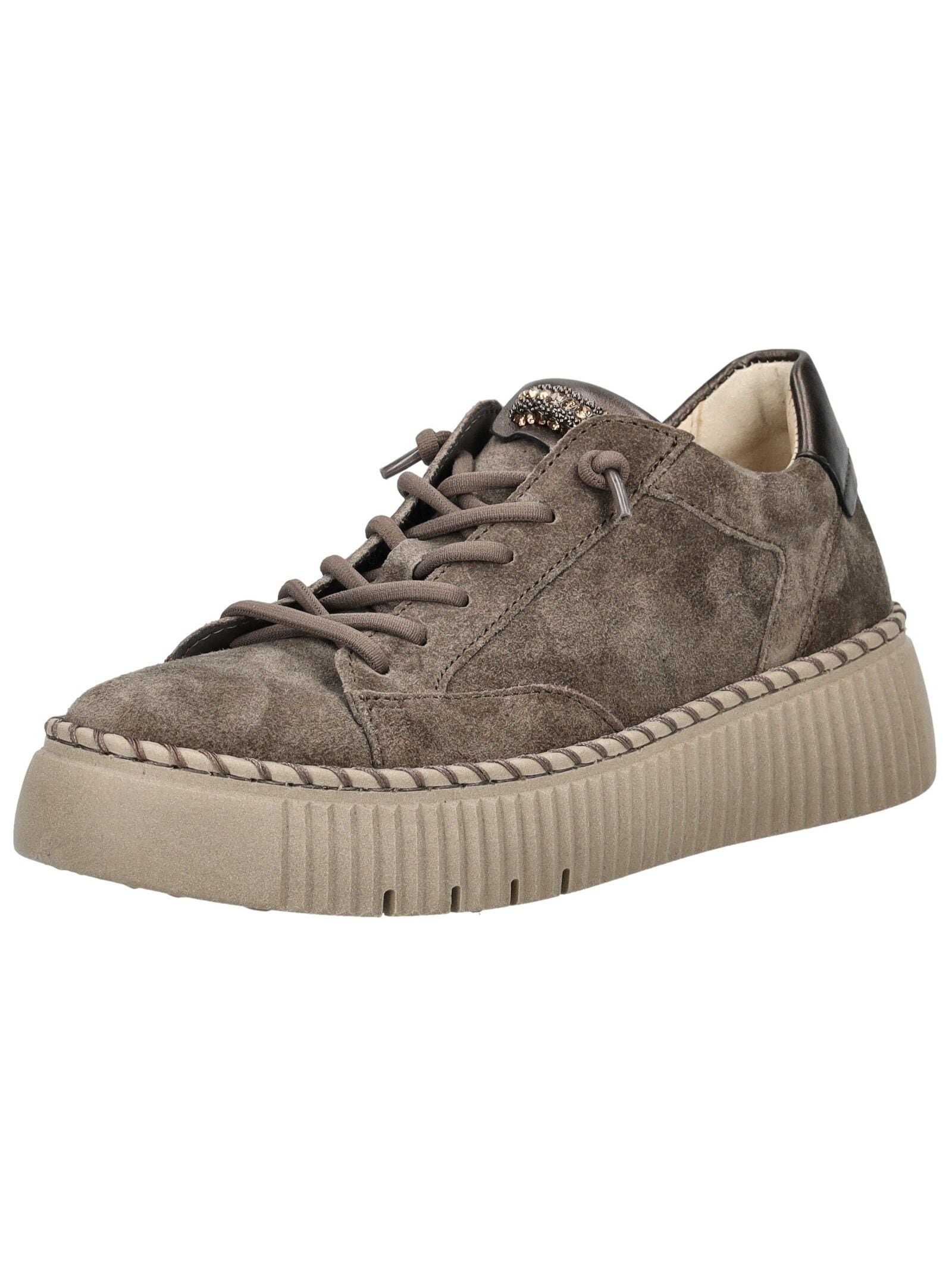 Plateausneaker GABOR "Gabor Sneaker Veloursleder", Damen, Gr. 40,5, braun (braun, grau), Veloursleder, Schuhe
