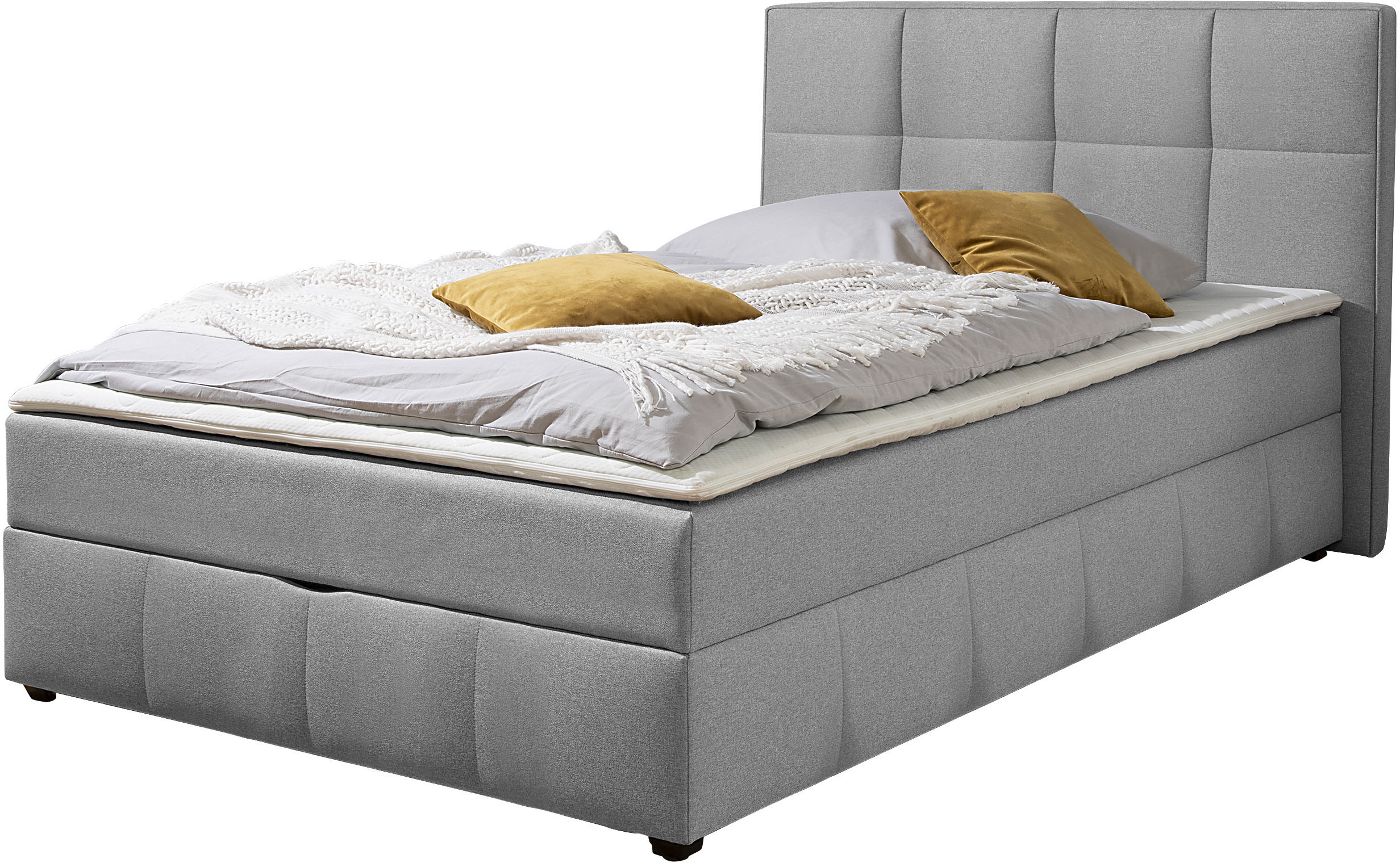 Boxbett HOME AFFAIRE, hellgrau, B:132cm L:210cm, Komplettbetten, Boxbett mit Bettkasten, inkl. Topper Image