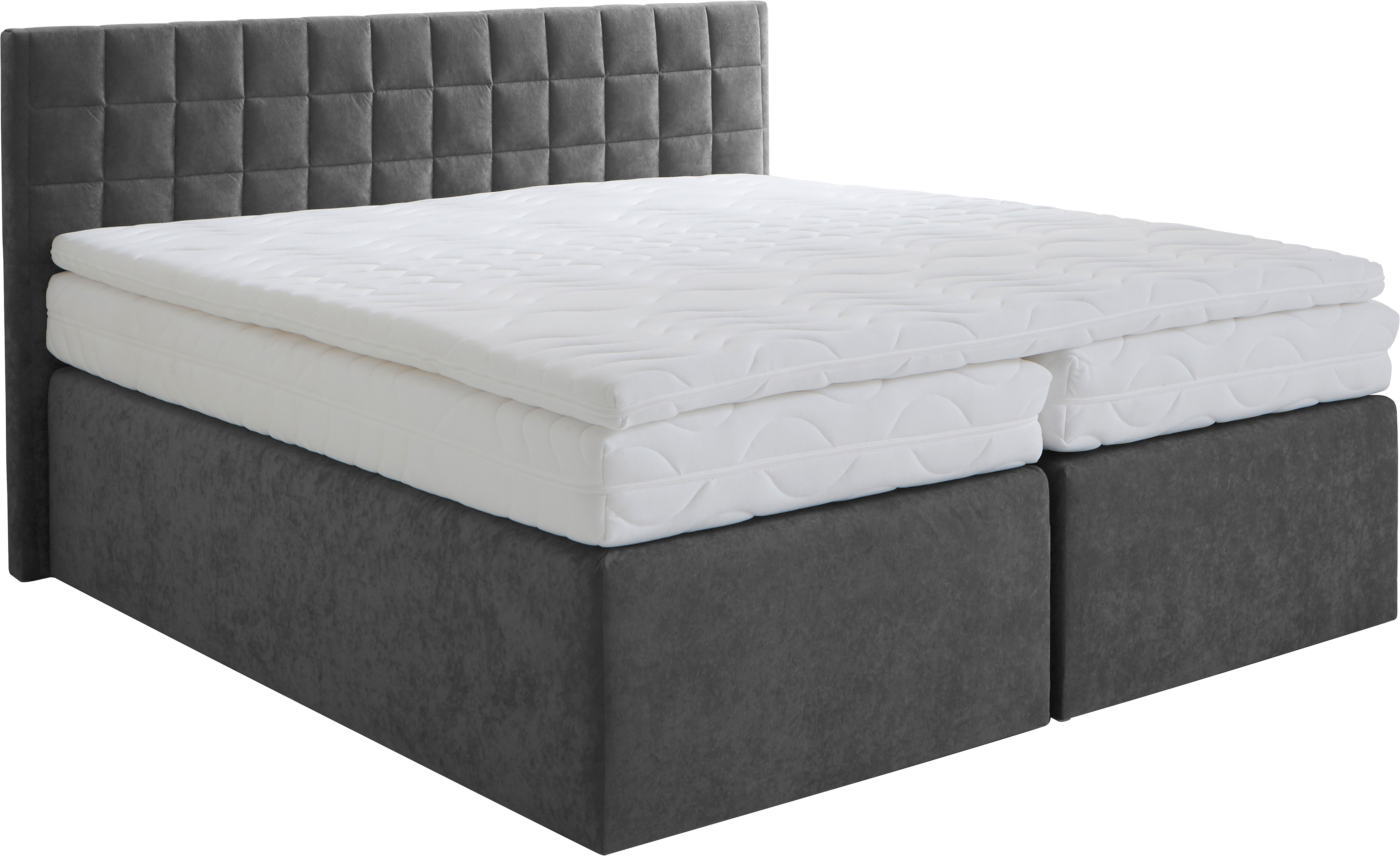 Boxspringbett, anthrazit, B:195cm L:210cm, WESTFALIA SCHLAFKOMFORT, Komplettbetten, mit schöner Kopfteilversteppung Image
