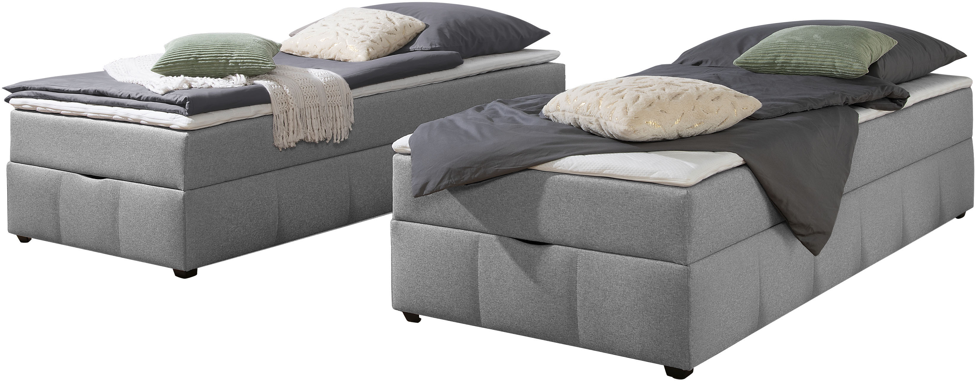 Boxbett HOME AFFAIRE, hellgrau, B:94cm L:204cm, Komplettbetten, Boxbett ohne Kopfteil, inkl. Topper Image