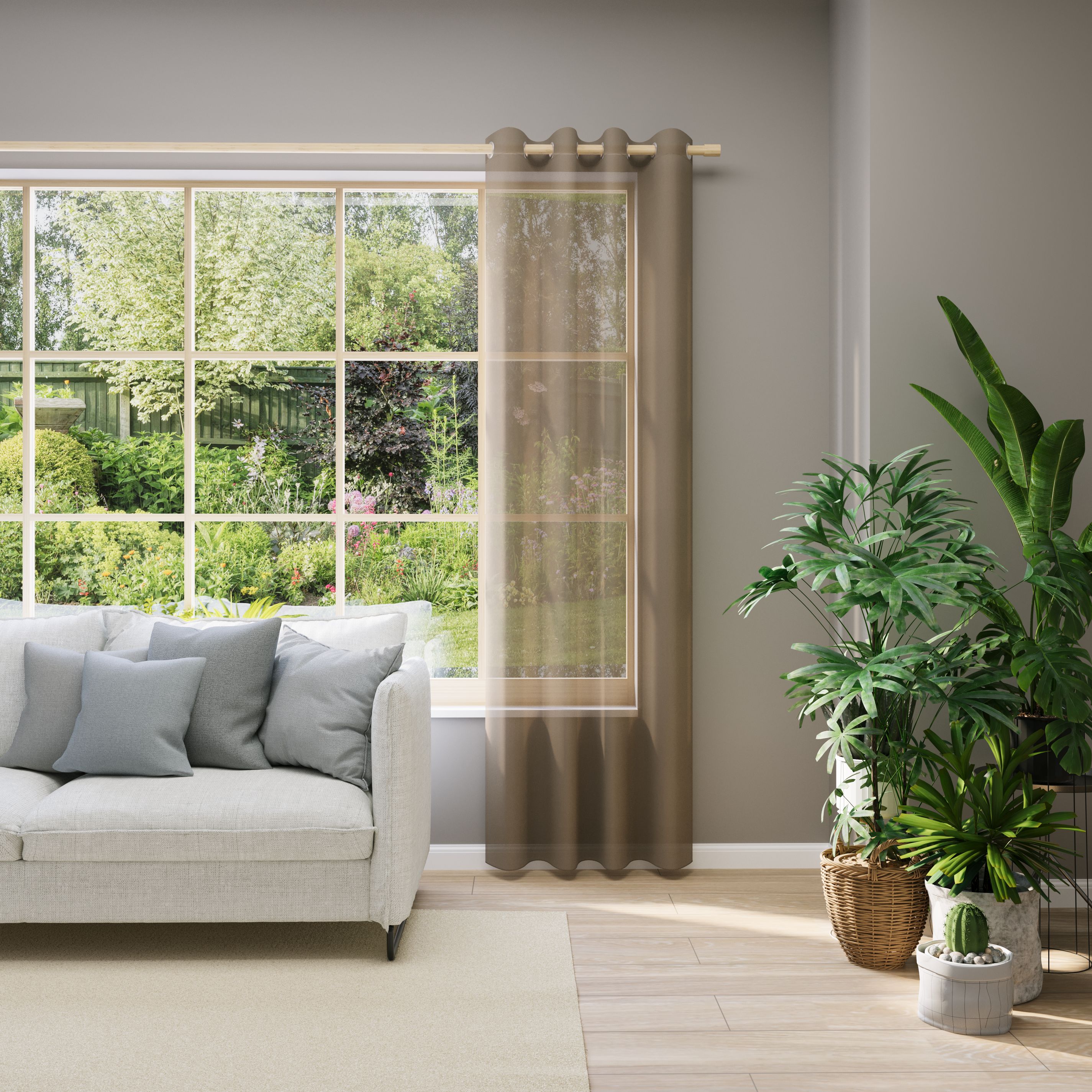 Vorhang nach Maß NEUTEX FOR YOU "EVA", braun (hellbraun), B:142cm H:230cm, Obermaterial: 100% Polyester, Gardinen nach Maß, Uni-Voile mit elegantem Glanz Image
