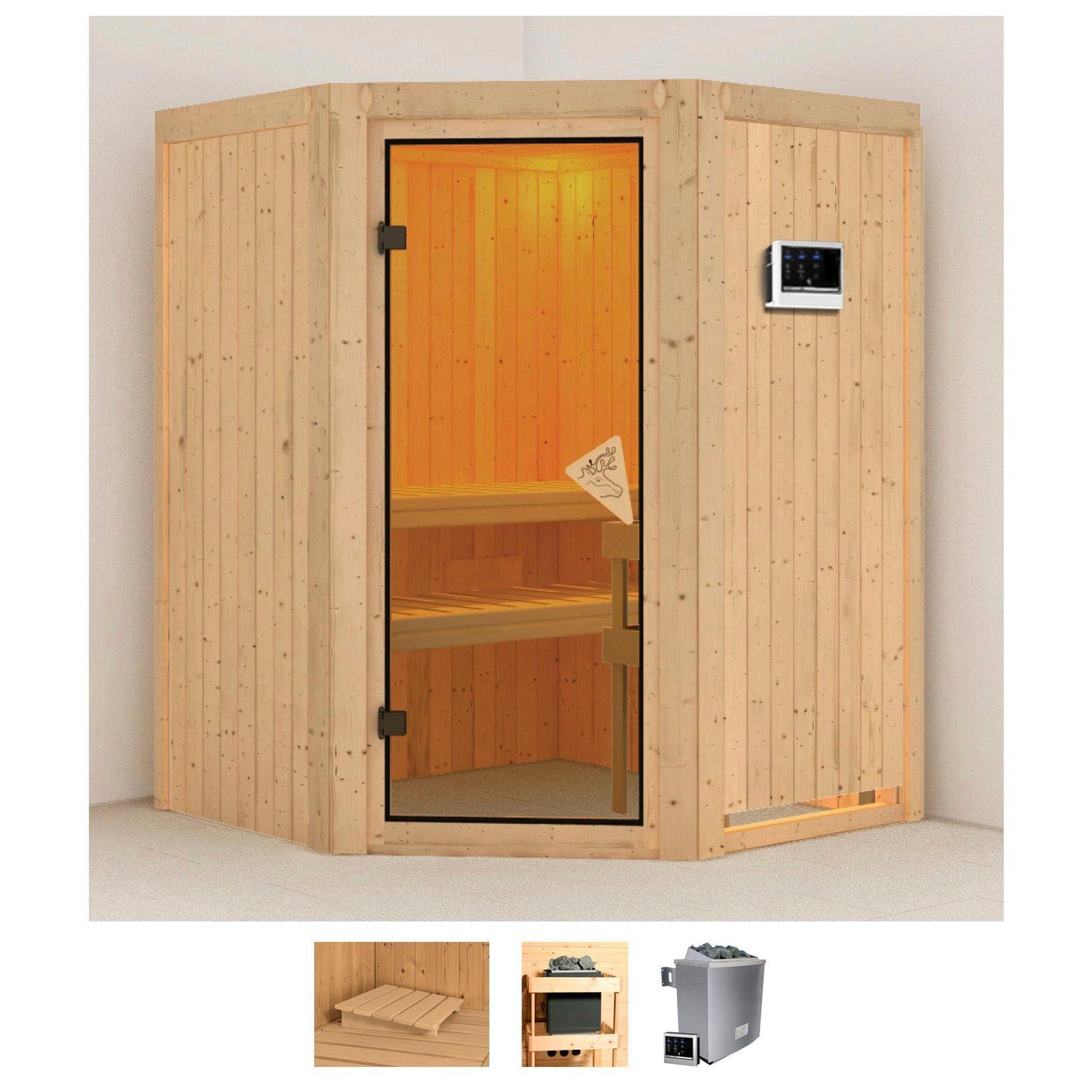Sauna KARIBU "Larin", beige (naturbelassen), Saunaofen, externe Steuerung, 9 kW, Saunen, 9 KW-Ofen mit externer Steuerung Image