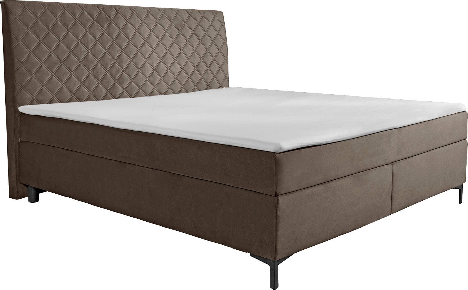Boxspringbett ALINA "Petro", braun (braungrau dmo, dmk 159), B:162cm L:215cm, Samt DMO (100% Polyester);Samt DMK (100% Polyester), Komplettbetten, Boxspringbett, inklusive Matratze und Topper, in diversen Ausführungen Image
