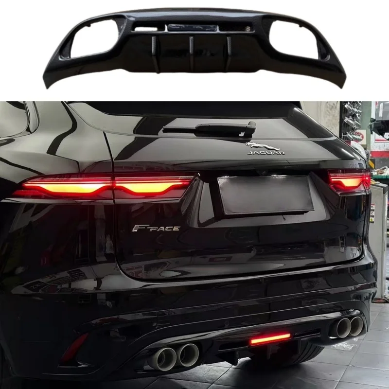 Für Jaguar F-PACE 2021-2025 Heckstoßstange Diffusor Splitter Bodykit Doppel Dual Outlet Auspuffrohr Schwarz Carbon Zubehör Image