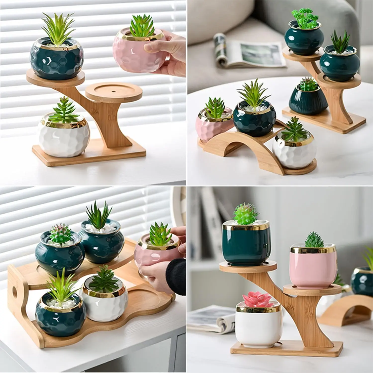 Mini-Pflanzenständer für Fensterbank und Schreibtisch, kleine dekorative Regale für den Innenbereich – leichte, platzsparende 3-stufige Heim- und Bürodekoration Image