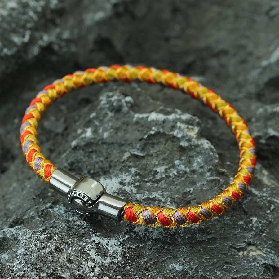 Mehrfarbiges Drachenskala-Armband mit geflochtener Kordel für Herren, handgefertigt, gewebt, glücklicher roter Schmuck, Legierung, Magnetverschluss-Armband Image