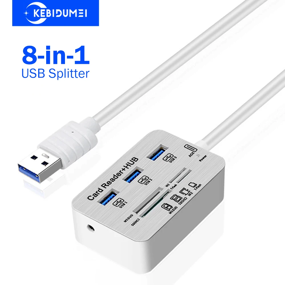 Lecteur de carte HUB USB 8 en 1, séparateur USB, adaptateur USB, prise en charge MS SD M2 MMC SD TF, lecteur de carte pour disque U, souris d