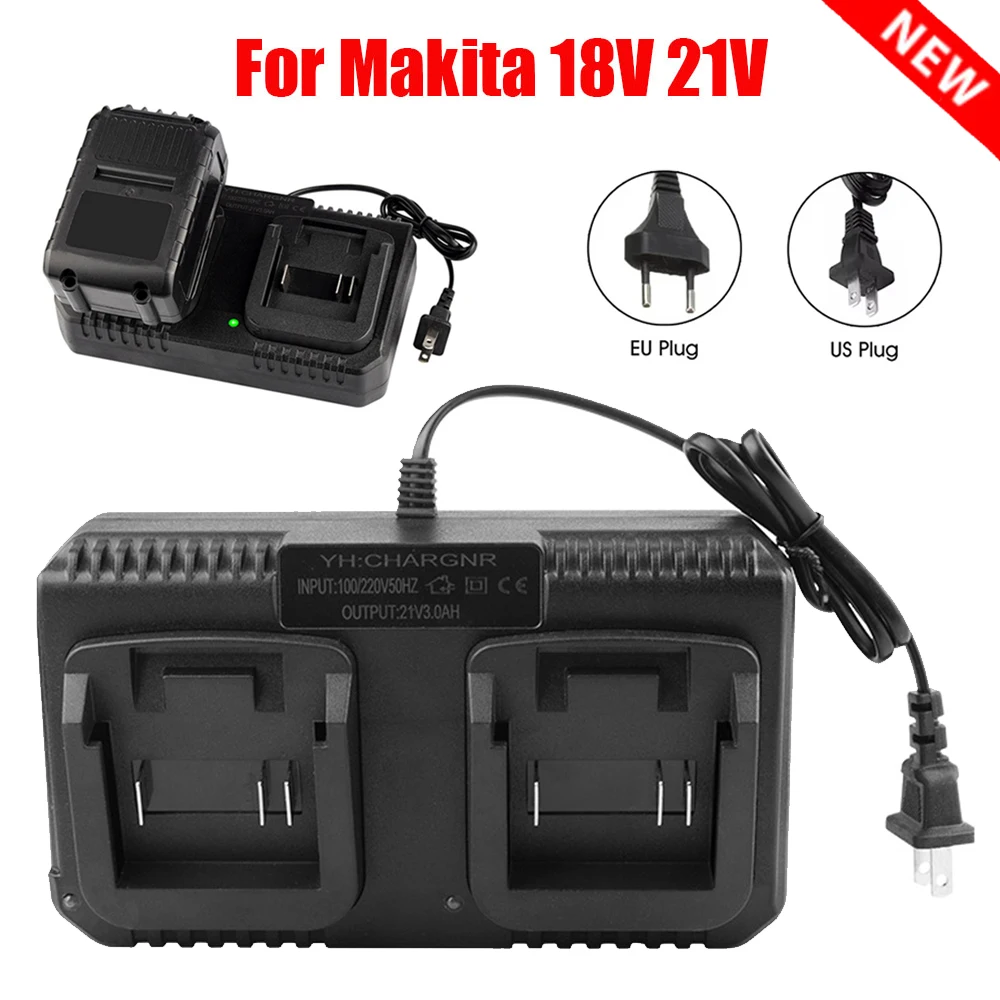 Dual Slot Li-Ion Akku Ladegerät 18V 21V Elektrowerkzeuge Tragbares Schnellladegerät US EU Stecker für Makita BL1415 BL1815 BL183 Image