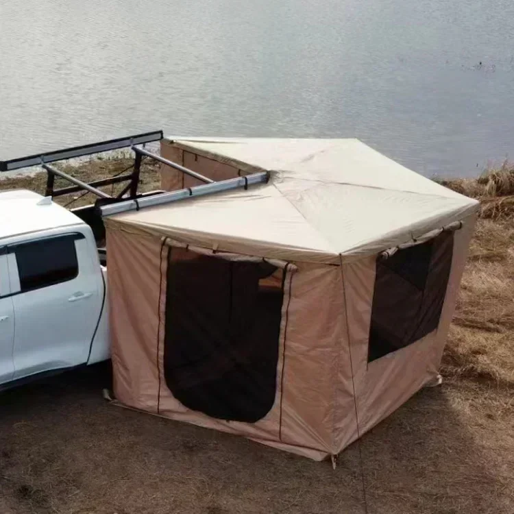 Kundenspezifische freistehende Markise für Outdoor-Camping, 4 x 4 Autodach-Seitenmarkise, 270-Grad-Foxwing-Markise Image