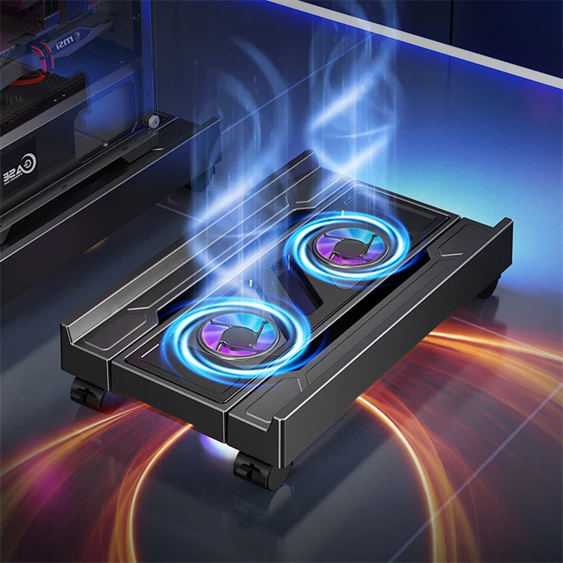 Mobiler PC-Turmständer, verstellbarer Computer-CPU-Halter, Teleskop-Desktop-Ständer, CPU-Wagen mit RGB-Lüfter, Wärmeableitung Image