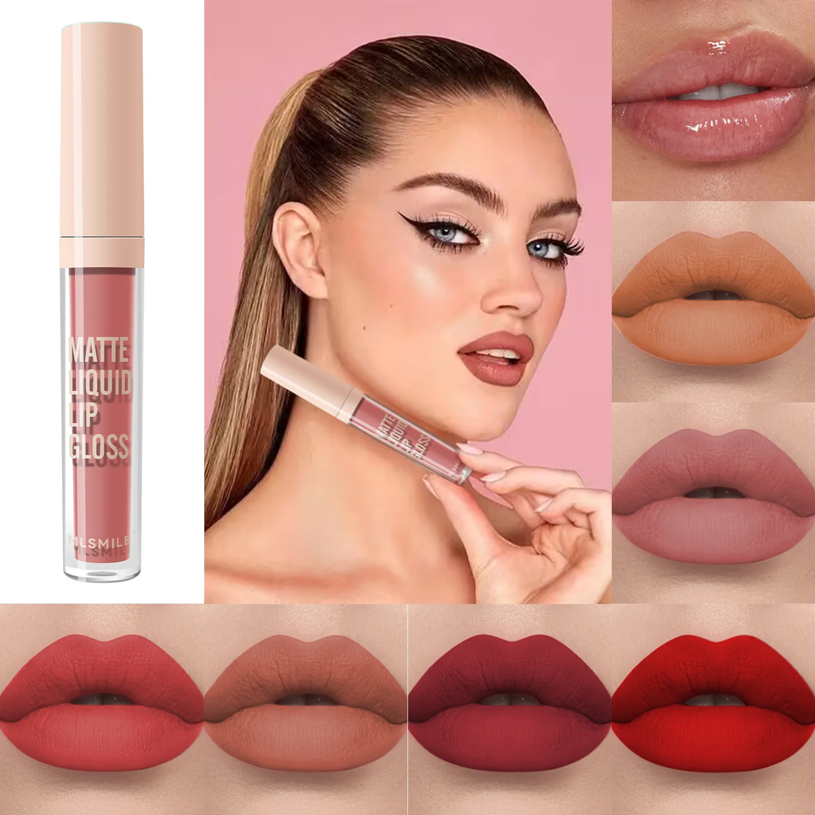 Wasserdichter nackter Lipgloss, 7 Farben, langlebig, samtig, matt, flüssiger Lippenstift, feuchtigkeitsspendend, Antihaft-Cup-Lippenglasur, Lippen-Make-up, Kosmetik Image