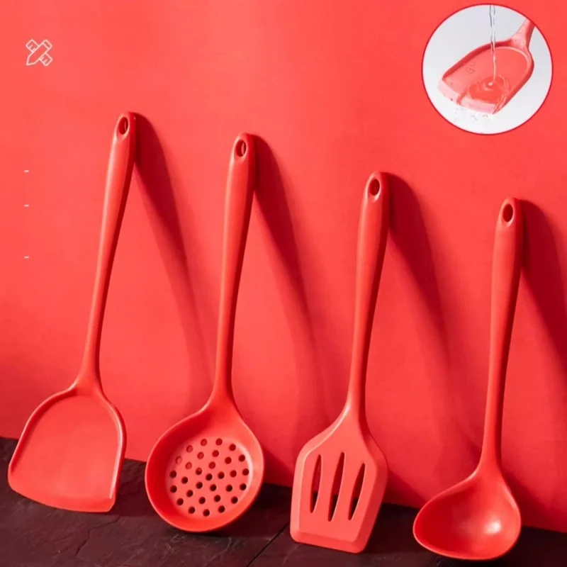 Ensemble d'ustensiles de cuisine en Silicone de qualité alimentaire, ustensiles de cuisine résistants à la chaleur, ustensiles de cuisine, cuillère spatule, cuillère qui fuit, spatule à frire