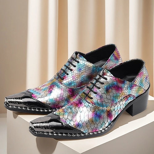 scarpe oxford da uomo in vera pelle iridescente con motivo coccodrillo e punta affilata, scarpe eleganti in pelle di vacchetta per palcoscenici, feste ed eventi di moda