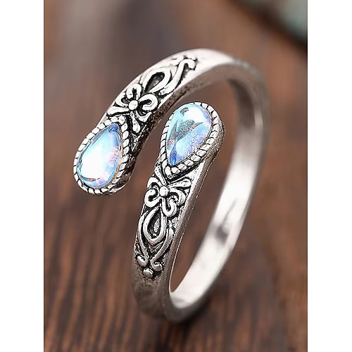 anello regolabile da donna in argento con pietra di luna e cristallo, gioiello bohémien vintage per fidanzamento, anniversario e uso quotidiano