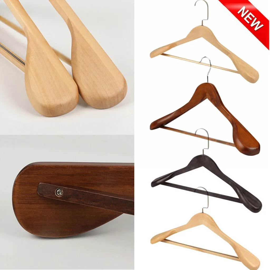 Coat Hanger No Deformation For Suit Wide Shoulder Solid Wood Anti Slip Anti Deformation High-End Household Clothes Shelf Wooden