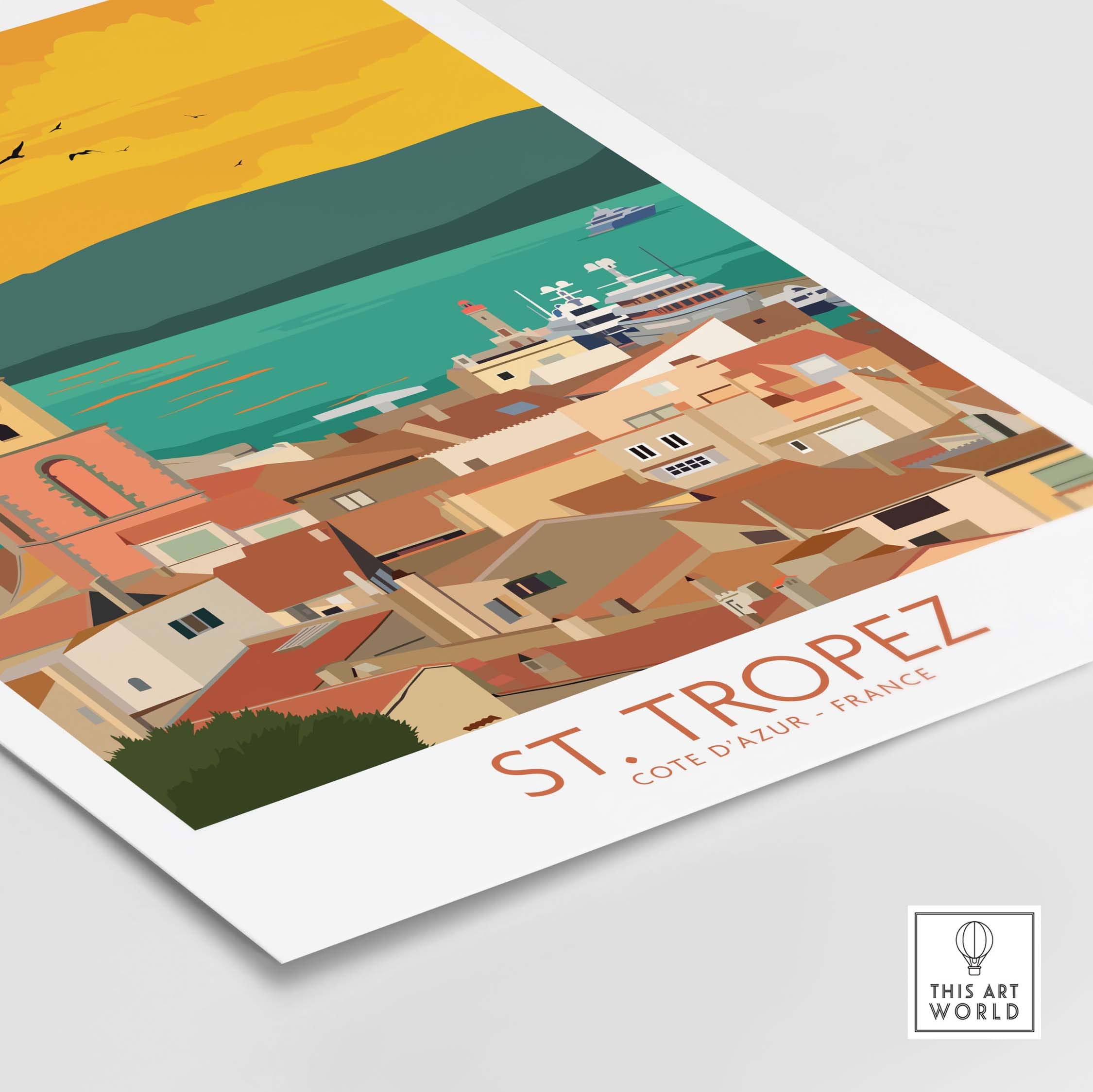 Stampa poster di St Tropez / Arte murale Francia / Stampa Costa Azzurra / Stampa poster di viaggio sulla Costa Azzurra / Regalo di Saint Tropez / St.