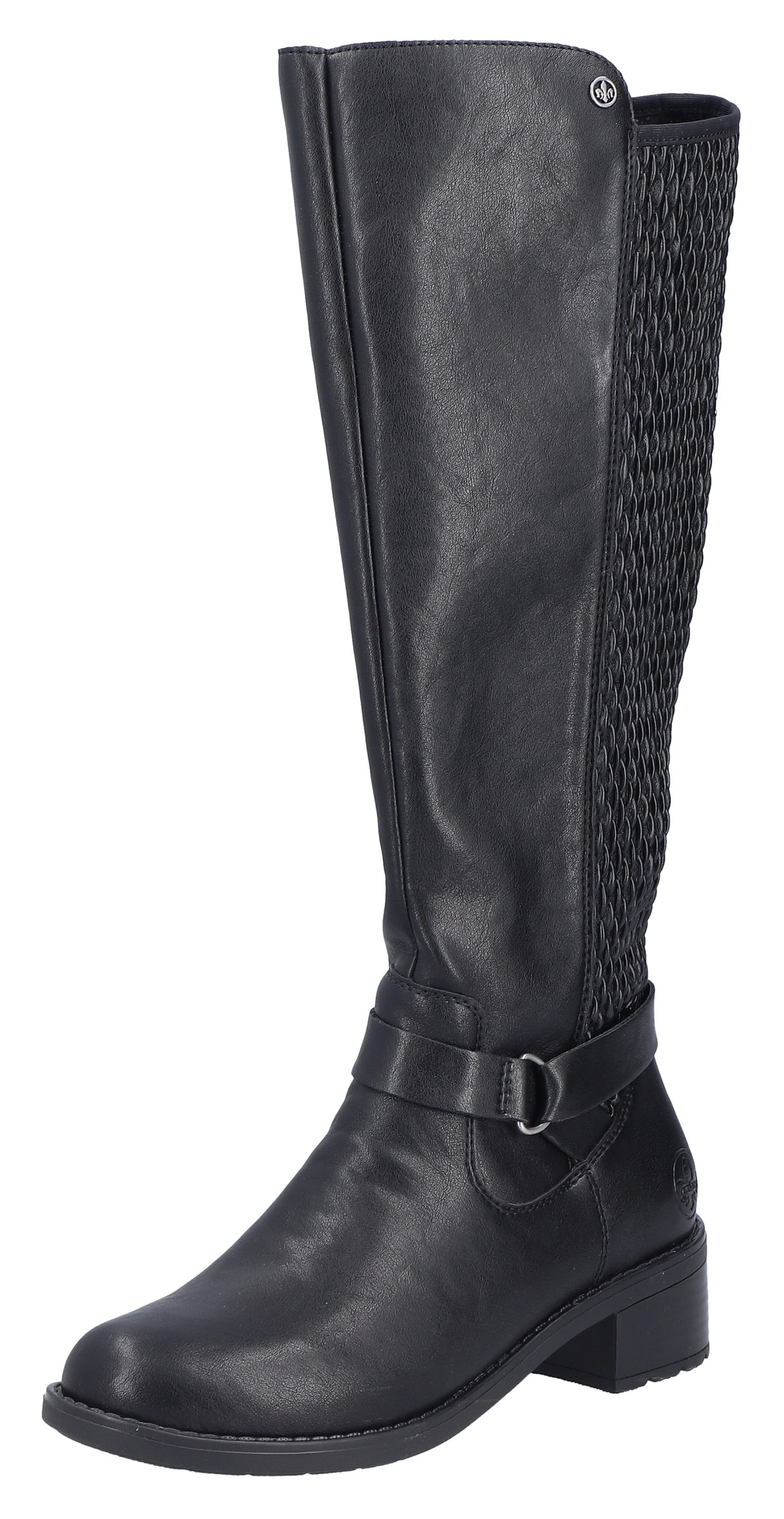 Stiefel RIEKER, Damen, Gr. 38, Normalschaft, schwarz, Elastischer Einsatz, Lederimitat, unifarben, Schuhe Stiefel, Langschaftstiefel, Stretchstiefel mit herausnehmbarer Innensohle