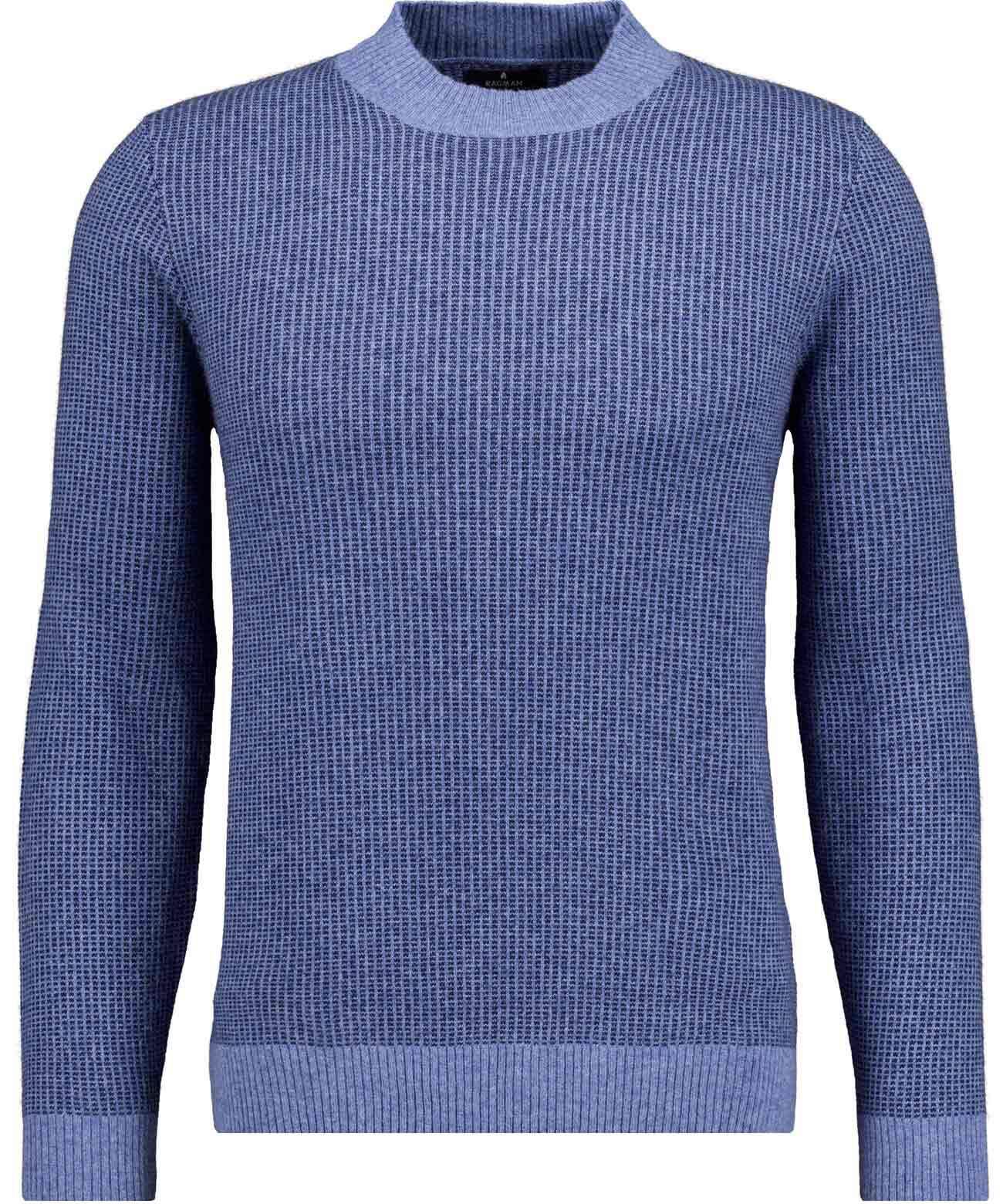Rundhalspullover RAGMAN, Herren, Gr. 50, blau, melange, 782, 90% Wolle 10% Baumwolle, Pullover Image
