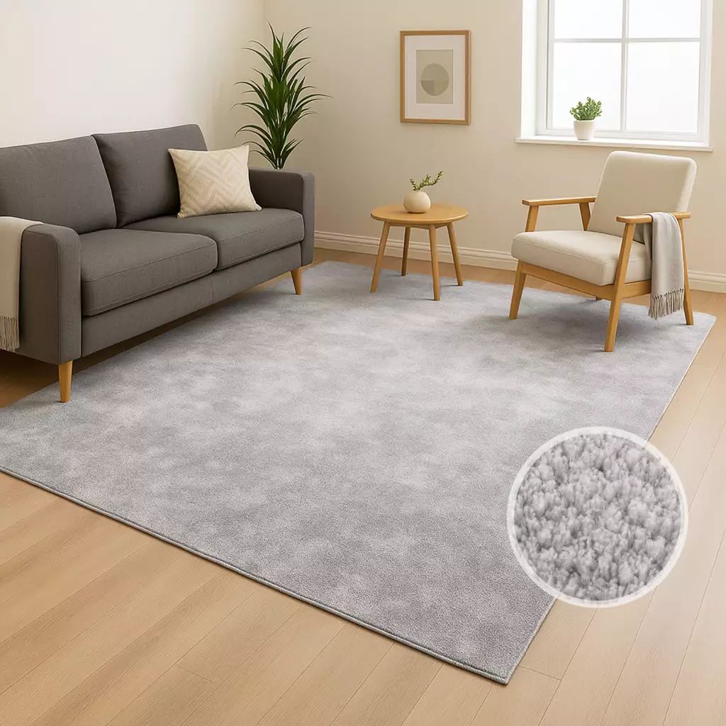 Teppich CARPET CITY "CALMA 200", silberfarben, B:80cm H:14mm L:280cm, Obermaterial: 100% Polyester, Teppiche, Kurzflor, Waschbar, Anti-Rutsch, ideal für Wohnzimmer, Schlafzimmer Image