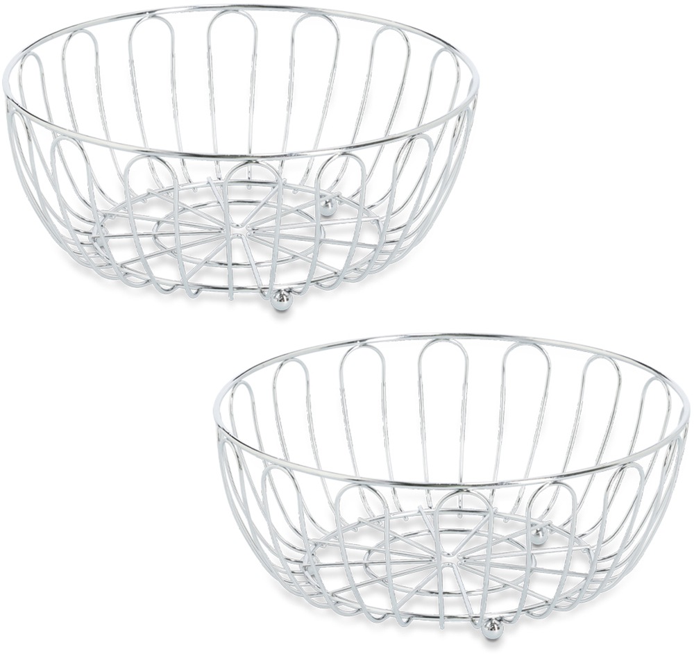 Aufbewahrungskorb ZELLER PRESENT "Metall, mocca, 2er Set", silberfarben, B:28,5cm H:12cm T:28,5cm Ø:28,5cm, Metall, Aufbewahrungsboxen, Obstkorb, verchromt, zeitlos und dekorativ