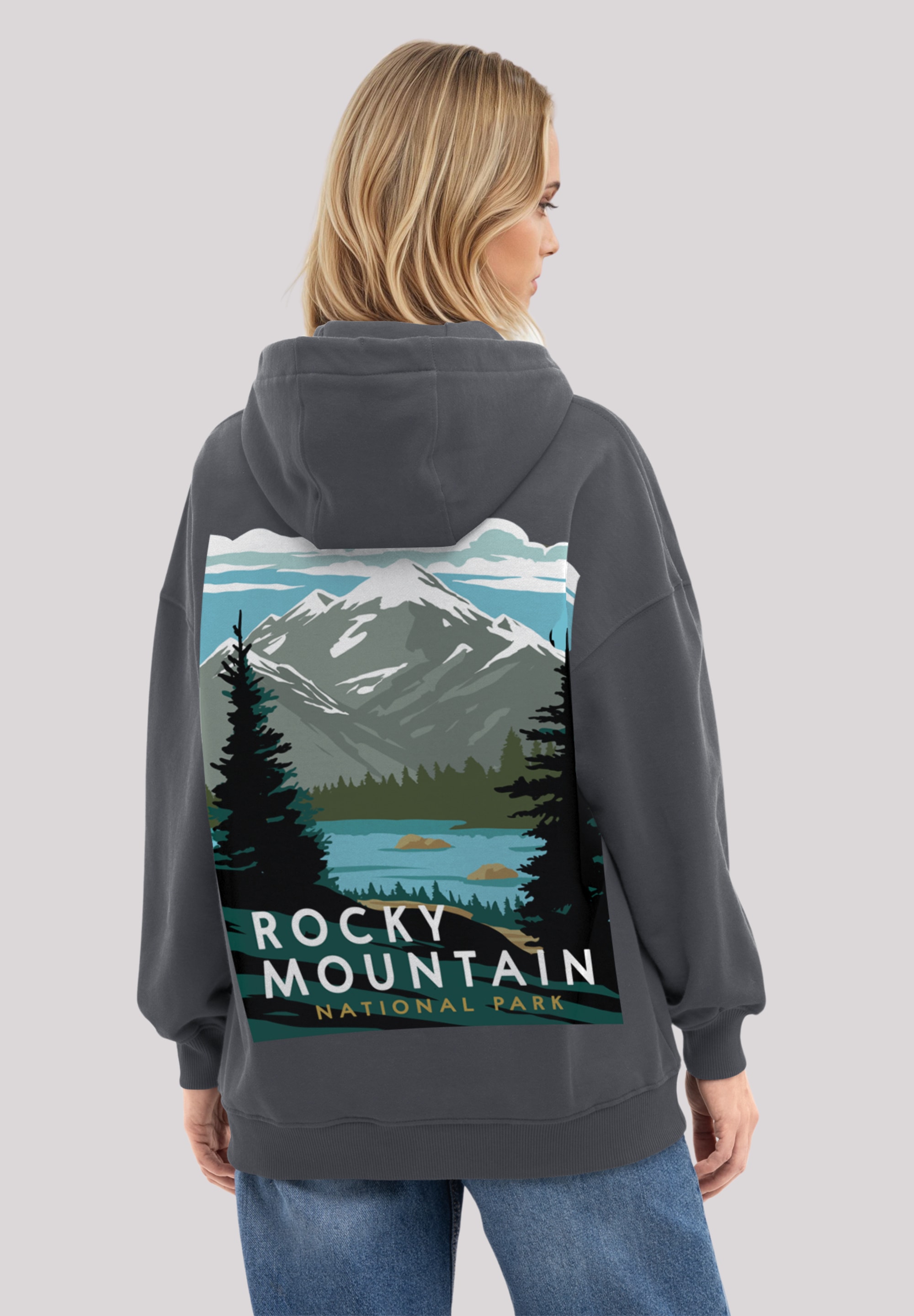 Kapuzenpullover F4NT4STIC "US National Parks Rocky Mountain National Park", Damen, Gr. M, off schwarz, Obermaterial: 80% Baumwolle, 20% Polyester, oversize, Pullover Kapuzenpullover, Premium Qualität