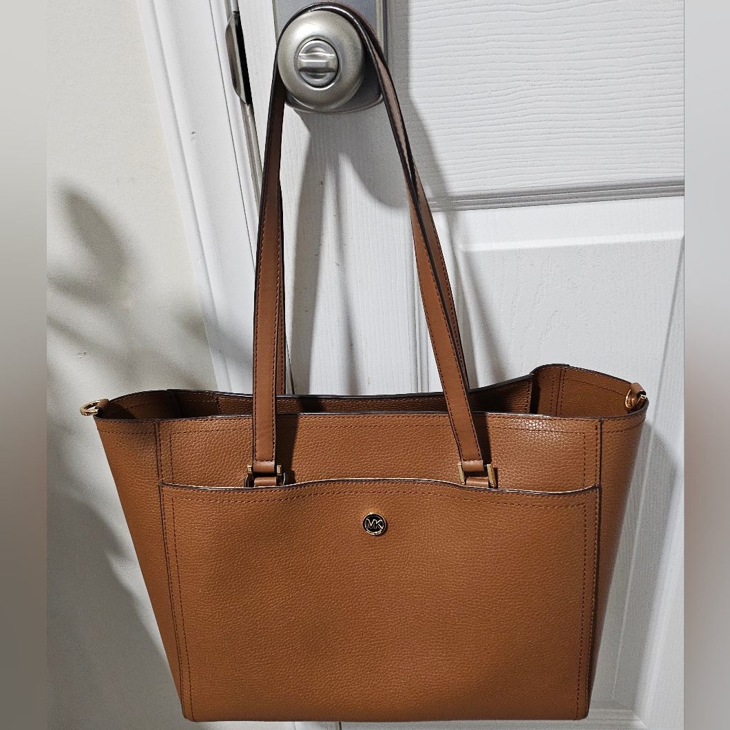 Michael Kors Bags | Brown Mk Leather Tote Bag | Color: Brown | Size: Os