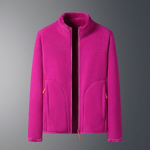 Damen Einfarbig Jacke mit durchgehendem Reißverschluss Polarfleecejacke Herbst Winter Mit Taschen Langarm Athleisure Polarvlies Warm Weich Fitnessstudio Laufen Outdoor Fitness Schwarz Weiß Rosa Image