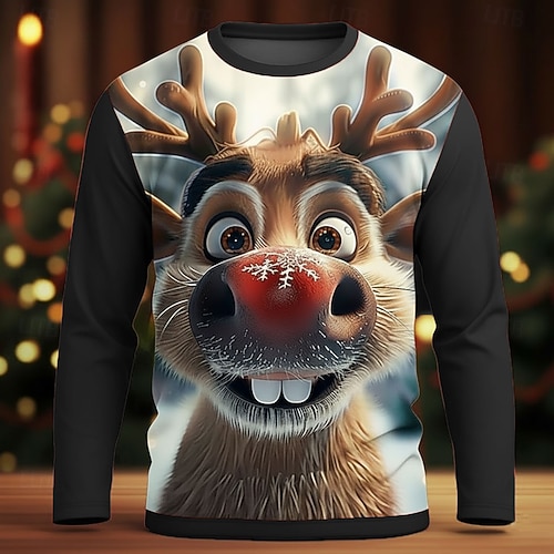 Weihnachten Herren Jeder Lustig T Shirt Langarm T-Shirt 3D-Druck Rundhalsausschnitt Hemd Mode Basic 3D Straße Lässig Täglich Blau Schwarz Rote Sommer Frühling Bekleidung S M L XL XXL XXXL Image