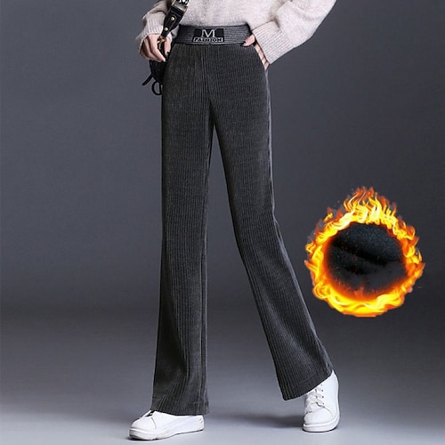 Damen Fleece-Cordhose Hose mit weitem Bein Mit Taschen Winddicht Warm Hohe Taille Fitnessstudio Outdoor Laufen Unterteile Einfarbig Schwarz Kaffee Grau Sport Sportkleidung Image